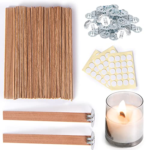 Ziosxin 50set Candle Wick,Thicken Smokeless Cherry Wood Wicks for Candles-Long Lasting Flame-Easily Burn,Natural Candle Cores with Stand and Glue Ziosxin