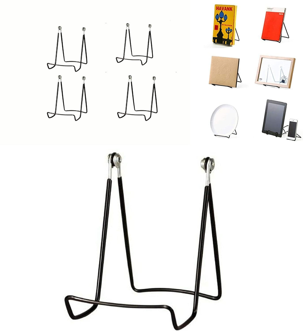 KINGDOM SOLUTIONS KS - 4 Pack Sturdy & Versatile Adjustable Stands for Display 3.75x4.75 - Made in USA Metal Easels for Plates, Pictures, Art, Books, KINGDOM SOLUTIONS