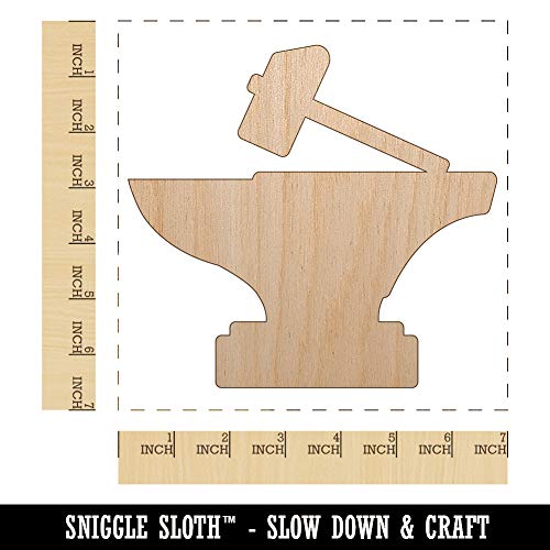Hammer and Anvil Blacksmith Icon Unfinished Wood Shape Piece Cutout for DIY Craft Projects - 1/4 Inch Thick - 6.25 Inch Size Sniggle Sloth