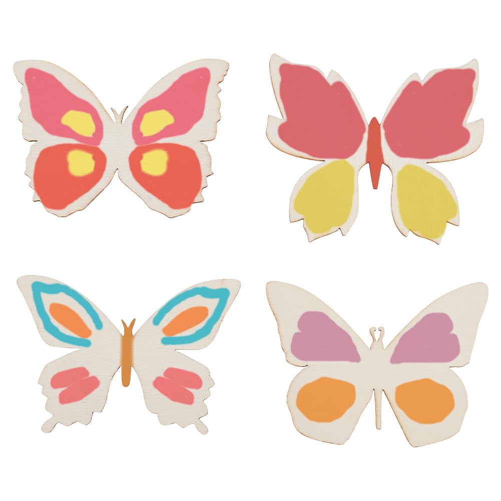 GOMAKERER 48 Pcs Wooden Butterfly Cutouts, 4 Styles Natural Unfinished Butterfly Slices Blank Butterfly Shaped Wood Cutouts Wooden Butterfly GOMAKERER