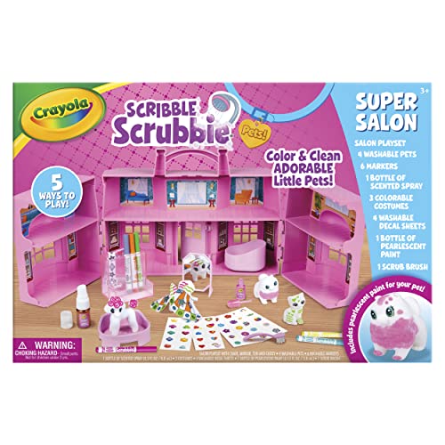 Crayola Scribble Scrubbie Pets Super Salon, Color, Paint & Wash Toy, Gift for Kids, Ages 3, 4, 5, 6 Crayola