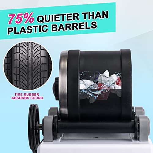 Rock Tumbler Kit, Professional Tumbling Stone Polisher with Button 7 Day Polishing Timer, Rock Polisher with Rough Gemstones, 4 Polishing Grits, Carseatty