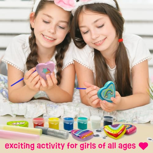 Hearts Rock Painting Kit for Kids - Glow in The Dark - Arts and Crafts for Girls Ages 4-8 and Up – Creative Girl Art Toys Kids Craft Kits – Birthday THE SCHOLAR ANT