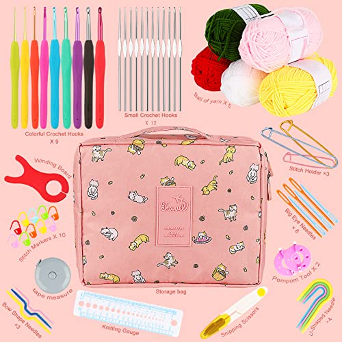 Aeelike Crochet Kit for Beginners Adults, Crochet Kits Include Yarn, 59pcs Crochet Starter Kit for Beginners Kids,Ergonomic Crochet Hooks 2.0-6.0 mm, Aeelike