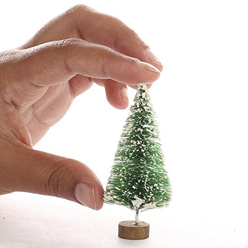 Package of 6 Miniature Frost Covered Winter Green Sisal Bottle Brush Trees on Wood Bases for Crafting Holiday Displays, and Miniature Work Factory Direct Craft