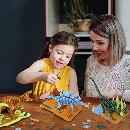 CUPUZ 3D Paper Puzzle, 3 Assorted Dinosaurs, Premium Cardboard Models, DIY Kit for Child, Educational Craft -Rex, Stegosaurus, Brachiosaurus Puzzles CUPUZ