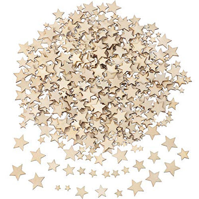 500 Pieces Wooden Stars Mixed Size Wood Stars Cutout Shape with 4 Sizes Mixed for Christmas Flag Winter Party Decoration Art Craft Sewing Model