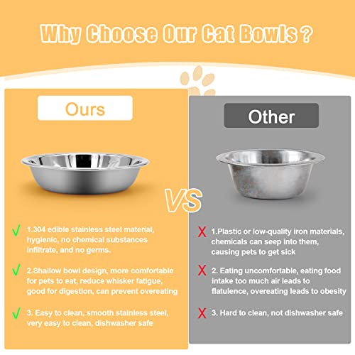 12 PCS Cat Bowls Whisker Friendly, Shallow Wide Flat Cat Food Bowls Stainless Steel,Metal Cat Dishes Whisker Fatigue Relief,Replacement Basic Cat MicoSim