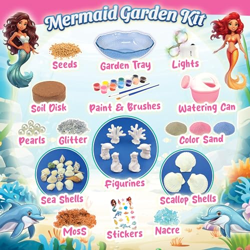BLOONSY Mermaid Fairy Garden Kit for Kids | Light Up Mermaid Terrarium Kit | Mermaid Gifts Toys for Girls | Science STEM Arts and Crafts Activities BLOONSY