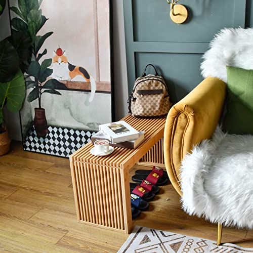 APRTAT Bamboo Dining Bench,Indoor Storage Bench Wood | Kitchen & Living Room Furniture-35.43L x 12.99W x 16.93H in APRTAT