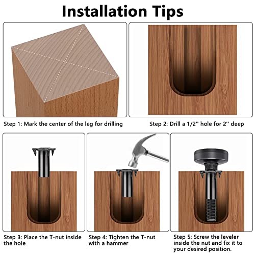 Heavy Duty Furniture Leveling Feet M10 Thread Furniture Levelers Adjustable Furniture Feet w/ T-nut Kit Table Levelers for Cabinet Workbench Chair Sanchamy