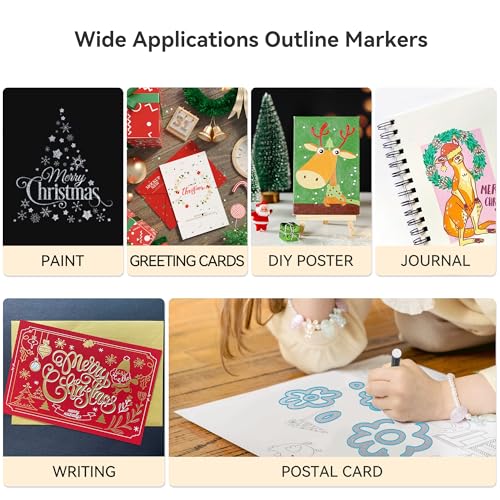 Double Line Outline Pens, 12 Colors Self-outline Metallic Markers, Shimmer Glitter Pens Set for Christmas Card Writing, Birthday Greeting, DIY Art Artugn