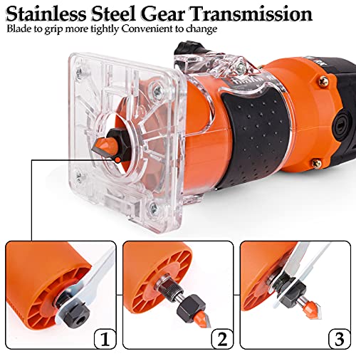 THINKWORK Compact Router, 6.5-Amp 1.25 HP Compact Wood Palm Router, Wood Trimmer with 15 pieces 1/4" Router Bits Set, 30000R/MIN THINKWORK