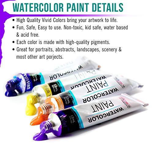 U.S. Art Supply 12ml Premium Vivid Watercolor Artist Aluminum Tube Paint Set (12-Colors) U.S. Art Supply