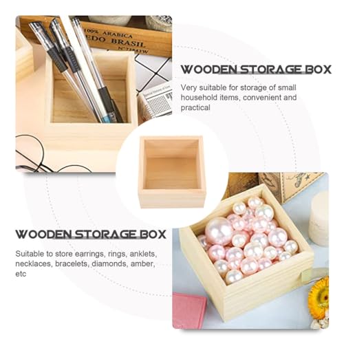 Yardwe 4Pcs Wooden Box, Unfinished Small Square Wooden Box, Rustic Wooden Box, Organizer Container for DIY Crafts, Collectibles, Succulents, Desktop Yardwe