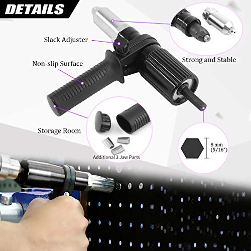 Swpeet 211Pcs Black Alloy Steel Electric Rivet Gun Adapter Kit, Including 2.4/3.2/4.0/4.8mm Diameter Rivet Head and Handle Wrench with 500Pcs Swpeet