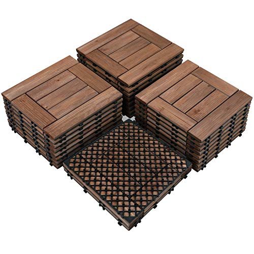 Topeakmart 27PCS Patio Deck Tiles Interlocking Wood Composite Decking Floor Tiles 12 x 12in Brown for Outdoor & Indoor Patio Garden Deck Poolside Topeakmart
