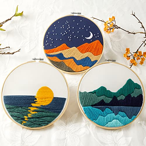 Embroidery Kits for Beginners Adults, Stamped Cross Stitch kits for Adult Beginners Embroidery Starter Kit with Pattern, 3 Embroidery Hoop and Armindou