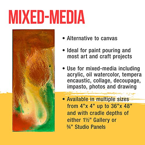 U.S. Art Supply 4" x 12" Birch Wood Paint Pouring Panel Boards, Studio 3/4" Deep Cradle (Pack of 4) - Artist Wooden Wall Canvases - Painting U.S. Art Supply