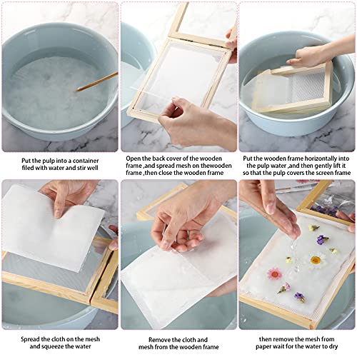 12 Pieces Paper Making Kit, 2 Size Wooden Paper Making Mould Frame Paper Making Screen Paper Making Mould Dried Flowers, Sponge with Replace Mesh Honoson
