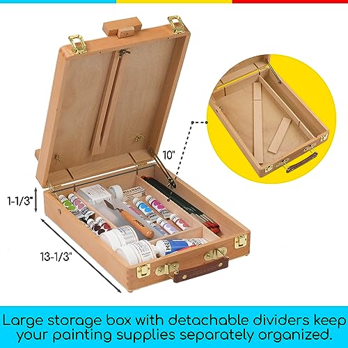 MEEDEN Tabletop Easel, Solid Beech Wood Table Top Art Easels for Painting Canvas, Sketchbox Easel, Adjustable Desktop Easel, Table Easel for MEEDEN