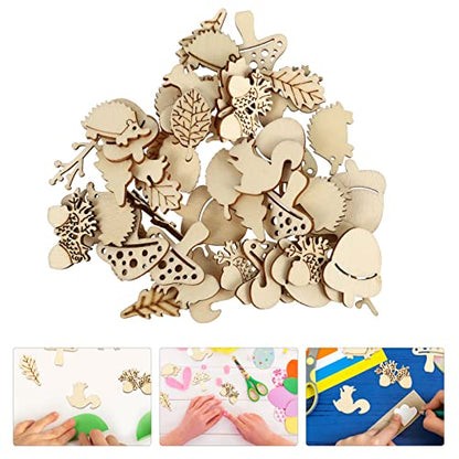 NUOBESTY 50pcs Unfinished Wooden Cutouts Pieces Blank Wood Slice Pieces Wooden Animals and Plants Pieces Cutouts Craft Embellishments for DIY Art