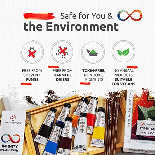 ZenART Professional Oil Paints Set - 8 x Large 50ml Tubes - Essential Palette for Artists, Eco-Friendly, Non-Toxic, and Lightfast Paint with ZenART Supplies