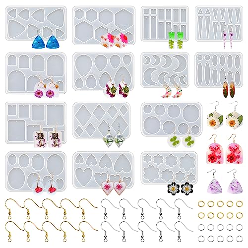 RESIN GO 54 Pcs Epoxy Resin Jewelry Molds for Beginners, Moldes De Silicona para Resina for Earrings Pendants Necklaces Keychains Making, Variety RESIN GO