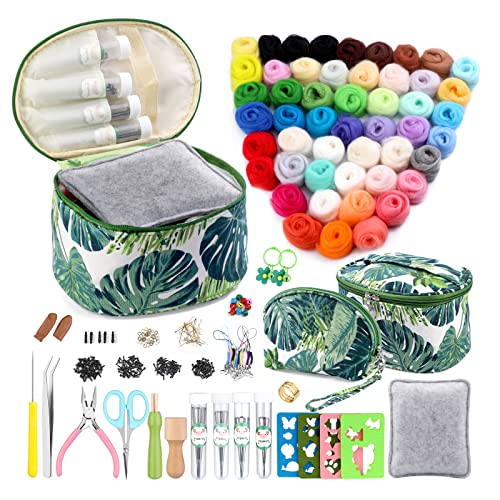 304PCS Needle Felting Kit with 2 Exquisite Storage Bags, Wool Roving 50 Colors Set, Needle Felting Starter Kit, Needle Wool Felting Tools Kit, Wool IMZAY