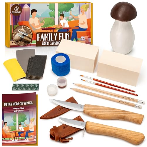 BeaverCraft Wood Carving Kit for Beginners DIY Kits for Adults & Kids Woodworking Kit Whittling Knife Set – Craft Hobby Kits for Adults Teens Hobbies BeaverCraft
