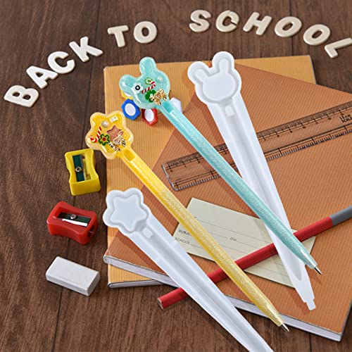 DIYBravo 6 Pcs Silicone Resin Cute Pen Molds, Star Bear Cat Bunny Moon Heart Head, UV Epoxy Resin Pen Casting Molds with 10 Black Refills for Kawaii DIYBravo