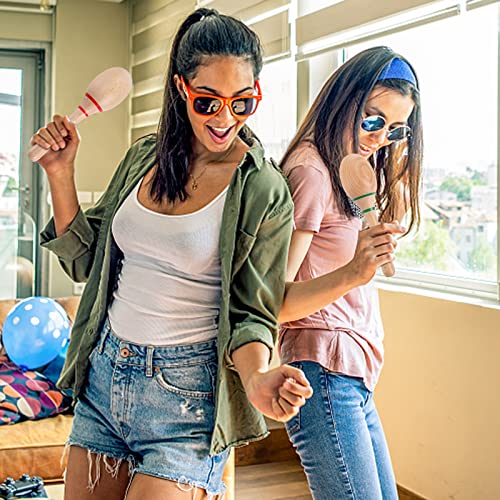 Foraineam 4 Pieces Maracas 8 inch Wooden Hand Percussion Rattles, Beech Wood Rumba Shakers Noisemaker Party Favors Supplies Musical Instrument for Foraineam