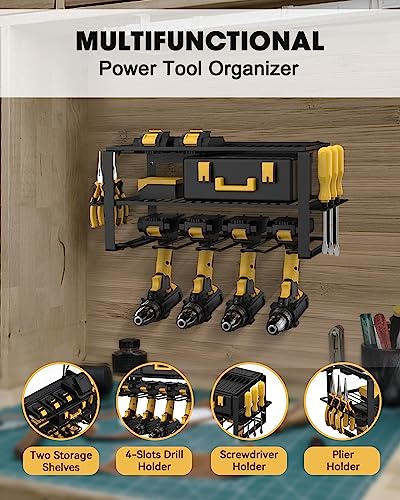 Wall Mount Power Tool Organizer and Charging Station - 6 AC Outlets, 3 Layers for Drills, Great as Heavy Duty Garage Tool Rack WellMall