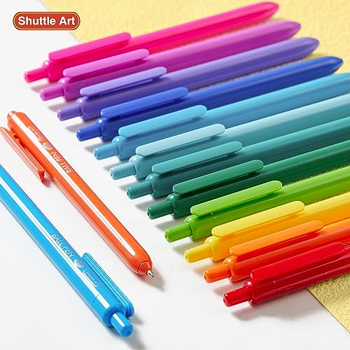 Shuttle Art Ballpoint Pens, 24 Pack Colored Retractable Black Ink Ball Point Pens, Cute Pens 1.0mm Medium Point Quick Drying for Writing Journaling Shuttle Art