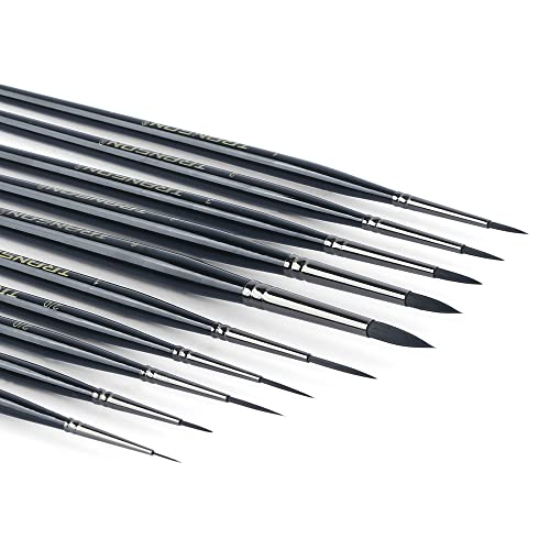 Transon 10pcs Small Detail Miniature Model Painting Brush Set for Acrylic Watercolor Gouache Ink Tempera and Body Painting TRANSON