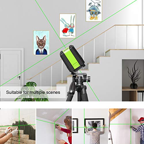 Huepar Cross Line Laser - DIY Self-Leveling Green Beam Horizontal and Vertical Line Laser Level with 100 Ft Visibility, Bright Laser Lines with 360° Huepar