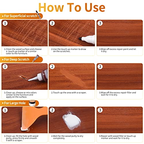 Wood Floor Repair Kit - 40 Sets - Furniture Repair Kit Wood Markers, Hardwood Repair Kit Wood Filler for Scratches Stains Holes - Touch Up Any Wood, A-HEYIDA