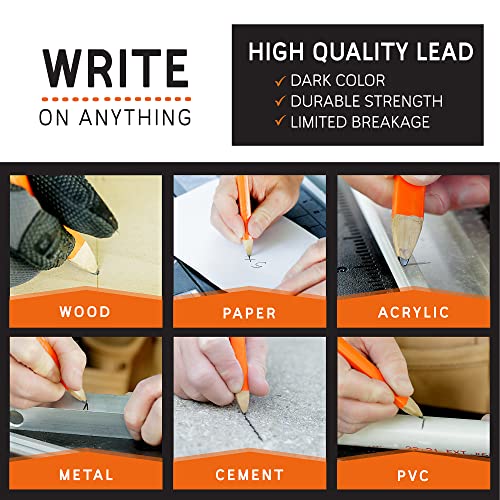 Pine Pencil Carpenter Pencils, Pack of 24, Orange, Versatile and Reliable, Heavy-Duty Marking, Ergonomic Design, High Visibility Pine Pencil