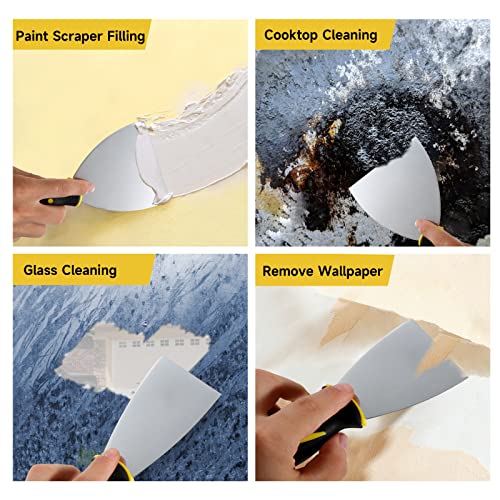 3Pcs Putty Knife, 2" 4" Spackle Knife Set Stainless Steel 15-in-1 Painters Scraper Wallpaper Scraper Tool for Repairing Drywall, Removing Wallpaper, Hyber&Cara