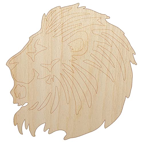 Regal Maned Lion Head Side Profile Unfinished Wood Shape Piece Cutout for DIY Craft Projects - 1/4 Inch Thick - 6.25 Inch Size Sniggle Sloth