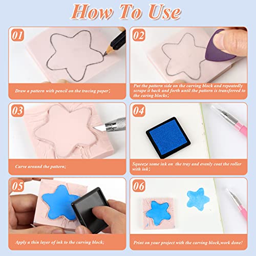 6 Pcs 2"x2" Rubber Block Stamp Carving with and Rubber Stamp Carving Tools - Carving Rubber Stamp for Printmaking, Printing (6 Pcs Square Rubber RNKP