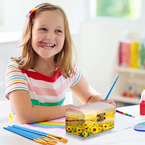 24 Pack Unfinished Wood Treasure Chest with 10 Paintbrushes, Small Treasure Box Wooden Craft Boxes with Locking Clasp Wooden Storage Box for DIY Chumia