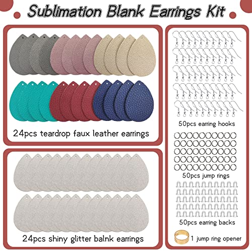 SHUANGART 194 Pcs Sublimation Blank Sparkly Glitter Faux Leather Earrings Kit, Blank Vivid Shiny Solid Pattern Earrings with Sublimation Paper for ROORUZ