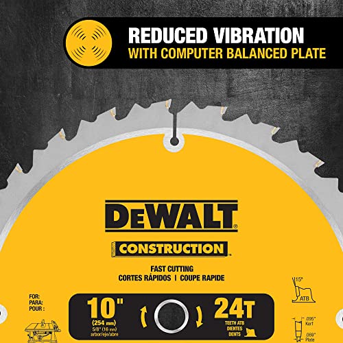 DEWALT 10-Inch Miter / Table Saw Blade, ATB, Thin Kerf, 5/8-Inch Arbor, 24-Tooth (DW3112) DEWALT