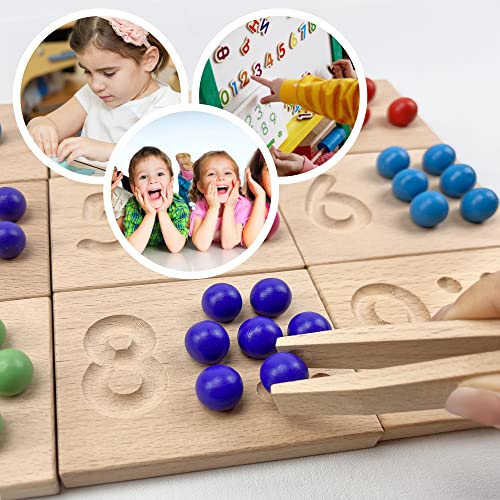 Wooden Number Tracing Board Set, Toddler Montessori Math Beads Counting Toy, Preschool Learning and Educational Math Game for Kids BBtinker
