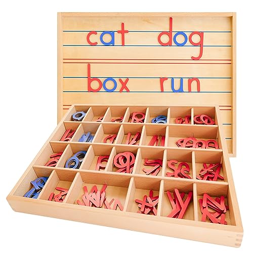 Movable Alphabet Montessori Wooden Letters- Moveable Alphabet with Box Letter Mats - Lower Case Letters - Writing, Reading, Spelling, and Language Montessori & Me