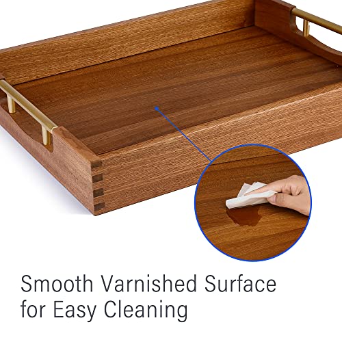 LotFancy Wood Serving Tray, 17x13”, Sapele Mahogany Large Food Tray with Gold Handles, Decorative Wooden Tray for Living Room, Ottoman, Coffee Table, LotFancy