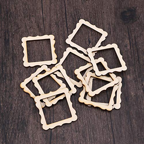 Amosfun 10pcs Lace Square Photo Frame Shape Wooden Pieces Cutouts Craft Embellishments Wood Ornament Manual Accessories for DIY Art Amosfun
