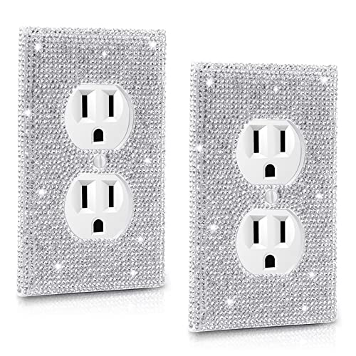 Outlet Covers.2 Pack Shiny Rhinestones Wall Plate Rhinestones Light Switch Cover Decorative Bling Switch Cover Crystal Outlet Covers Decorative Wall Mozeat Lens