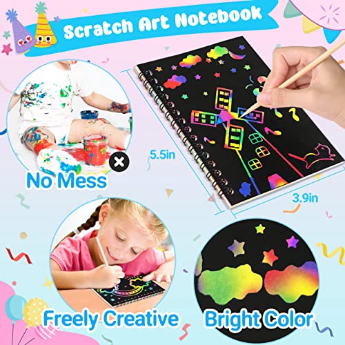 ZMLM Scratch Art Party Favors: 4 Pack Rainbow Scratch Paper Art Set for Kids 3-12 Years Old Art and Craft Notebook Girl Boy Birthday Gift Goodie Bag ZMLM